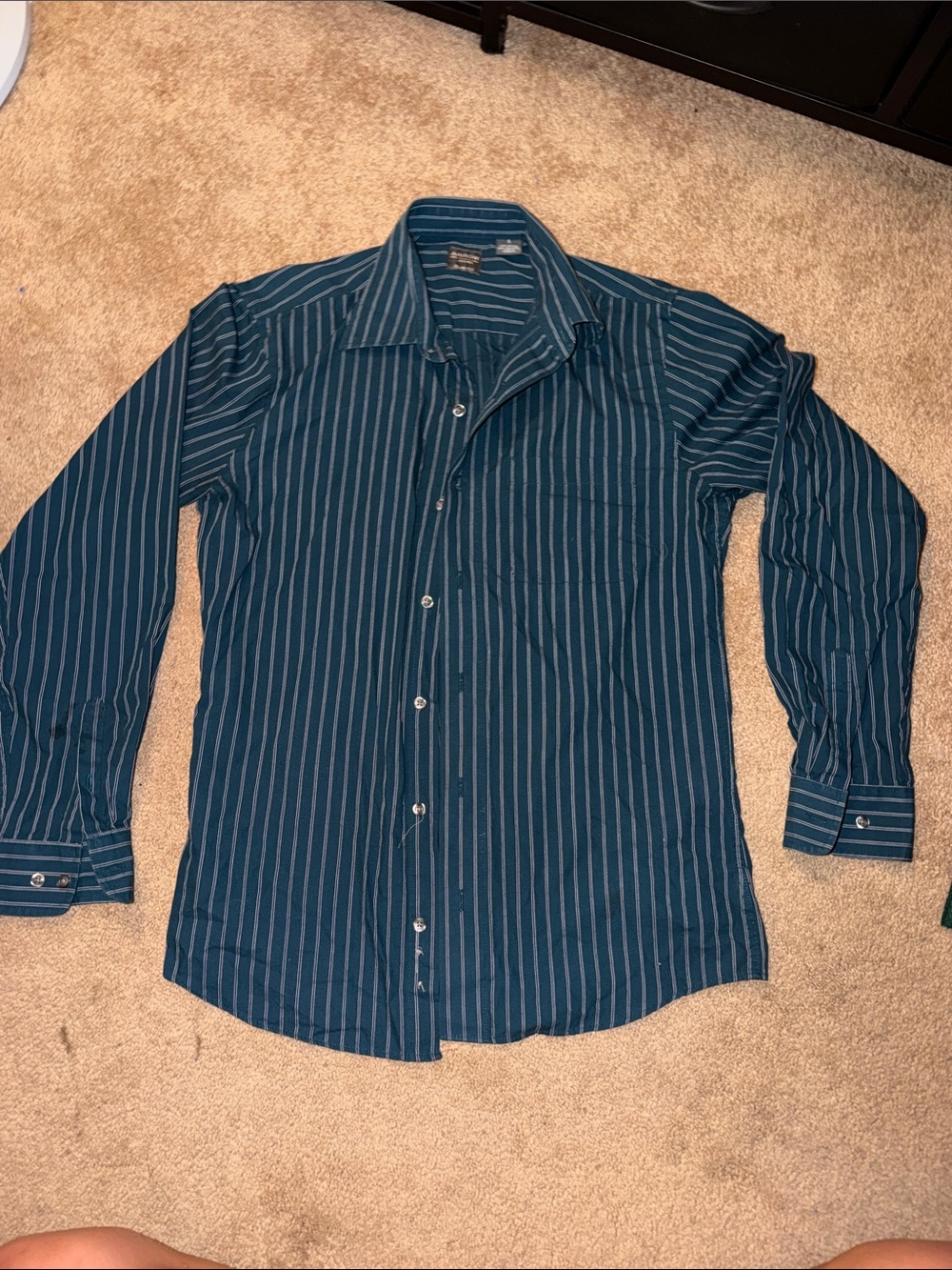 Arrow Men's Teal and White Striped Dress Shirt